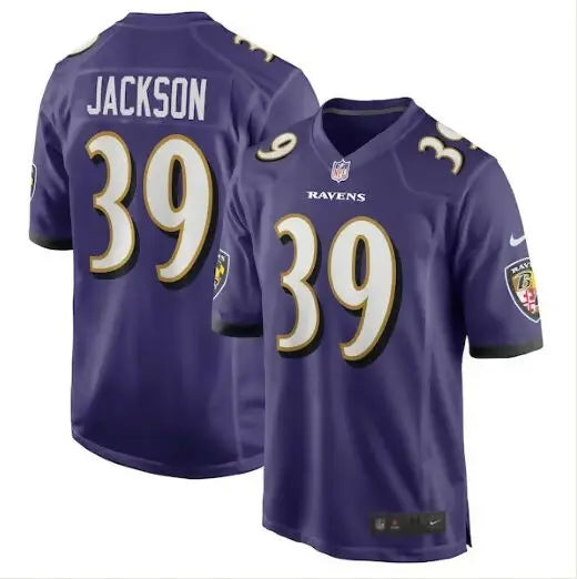 Purple Eddie Jackson Baltimore Ravens Nike Team Game Jersey displayed in product image