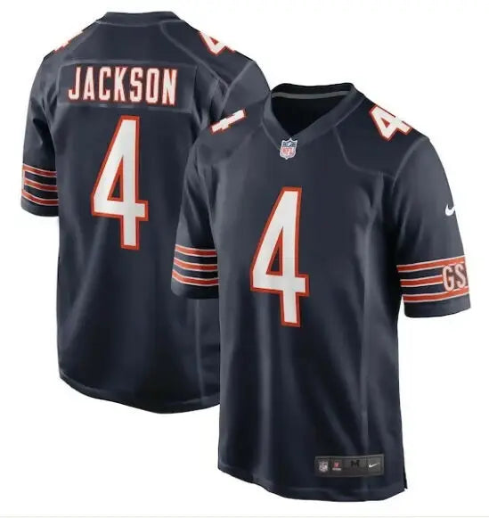 Dark blue Eddie Jackson Chicago Bears Nike Game Player Jersey with Jackson 4 and orange trim
