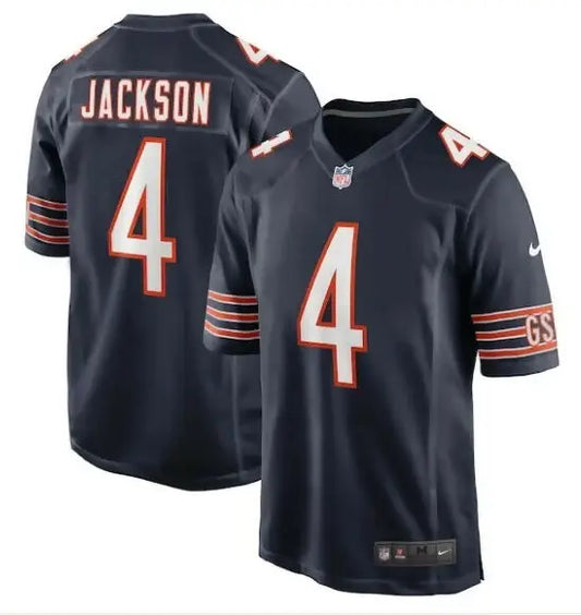 Dark blue Eddie Jackson Chicago Bears Nike Game Player Jersey with Jackson 4 and orange trim