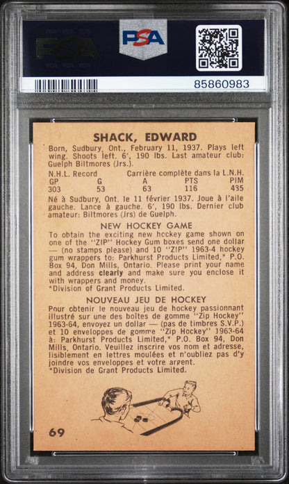 Eddie Shack 1963 Parkhurst #69 PSA 8 Nm-Mint 8 - Singles