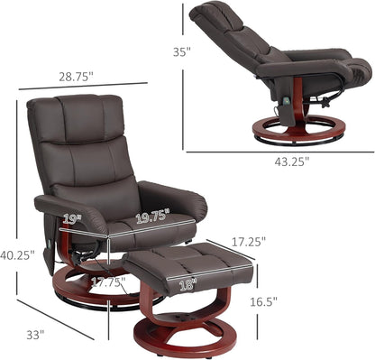Massage Recliner Chair with Ottoman, Swivel Recliner and Footrest, Faux Leather Reclining Chair with Remote Control and Side Pocket, Brown-2