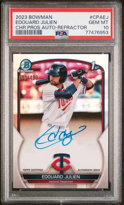 Edouard Julien Bowman Chrome Refractor Auto 2023 PSA 10 Gem Mint baseball card