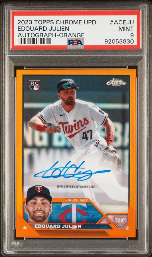 Edouard Julien 2023 Topps Chrome Update Orange Auto baseball card PSA 9 Mint