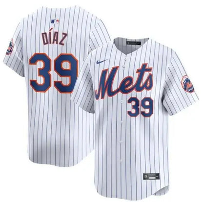 White pinstripe baseball jersey from Edwin Diaz New York Mets Nike Home Limited Player Jersey