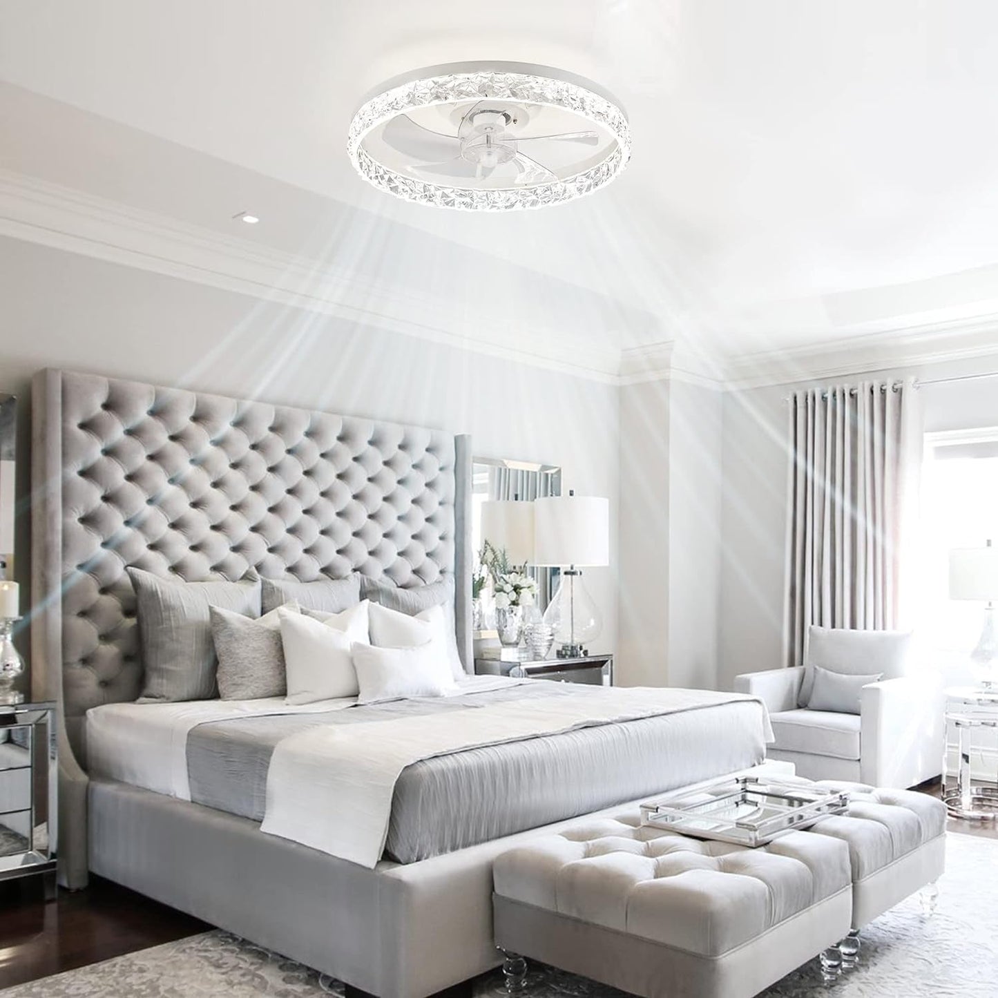 20" Modern Ceiling Fans with Lights and Remote, Dimmable Low Profile Ceiling Fan, Flush Mount Ceiling Fan, Stepless Color Temperature Change and 6 Speeds - White-0