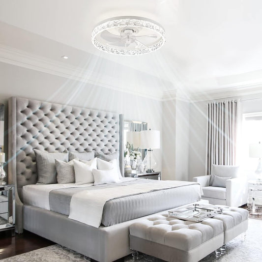 20" Modern Ceiling Fans with Lights and Remote, Dimmable Low Profile Ceiling Fan, Flush Mount Ceiling Fan, Stepless Color Temperature Change and 6 Speeds - White-0