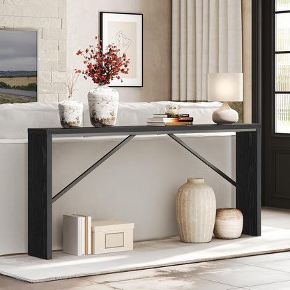 Console Table, 70.9" Long Sofa Table behind Couch, Narrow Entryway Table, Farmhouse Dining Table with Angled Metal Frame, Industrial Console Table for Entryway, Black CTHB18801-4