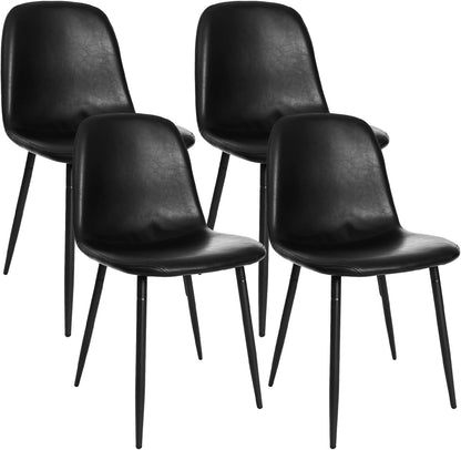 Black Dining Chairs, Modern Faux Leather Upholstered Kitchen Chairs Armless Accent Chairs with PU Leather Backrest & Metal Legs for Dining, Living & Meeting Room, Set of 4-0