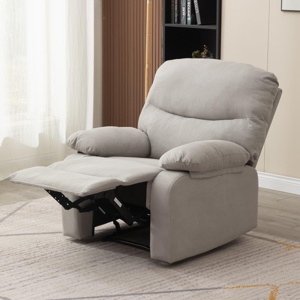 Manual Recliner Chair Fabric Armchair, Adjustable Reclining Chair Single Padded Seat Recliner Sofa for Living Room Office Lounge (Light Gray)-1