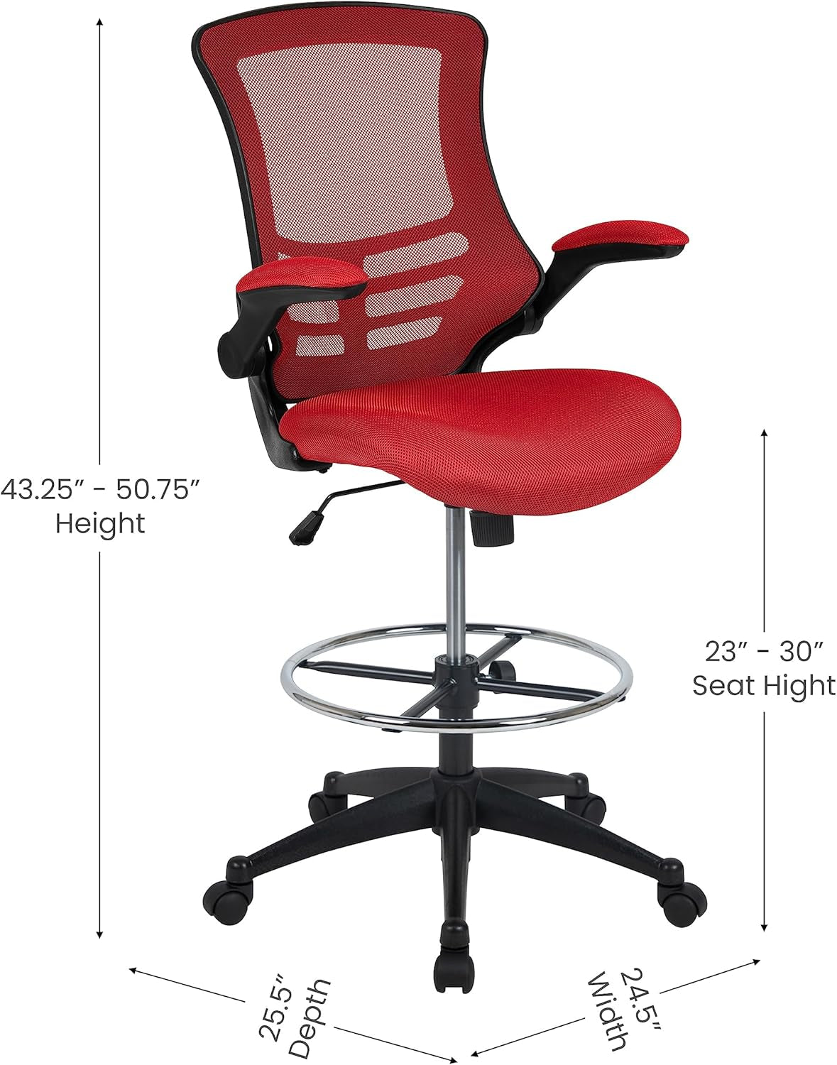 Kelista Mid-Back Swivel Office Chair with Adjustable Seat Height, Ergonomic Mesh Desk Chair with Flip-Up Armrests, Red-2
