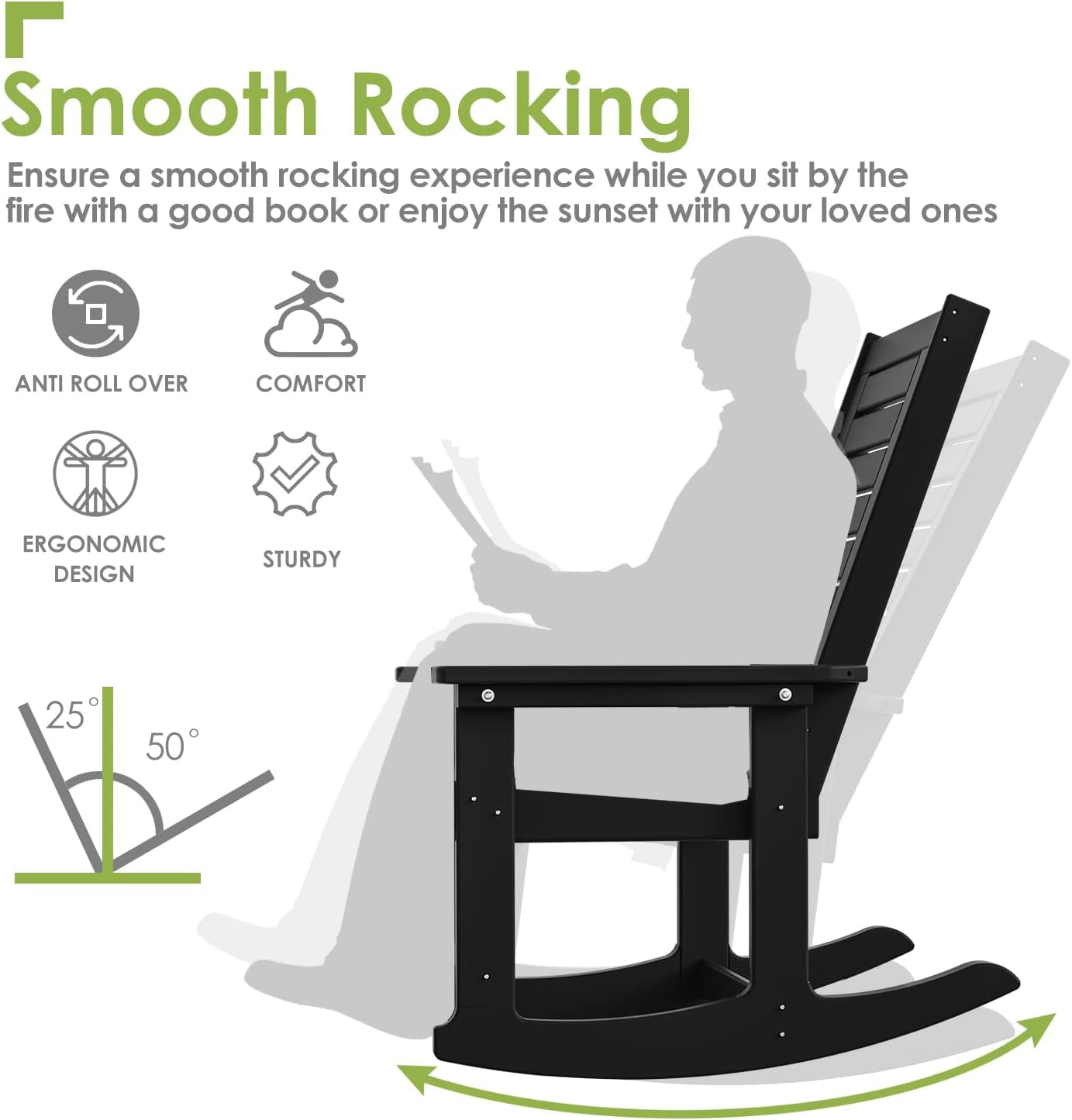 Oversized Outdoor Rocking Chairs Set of Two Black-3