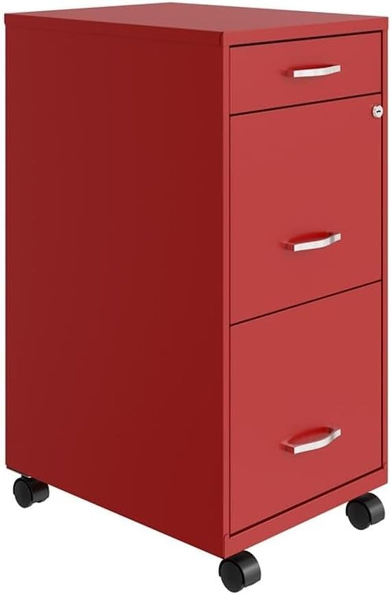 3 Drawers 29.52" Vertical Red Metal Filing Cabinet Lockable Pre-Assembled Movable Letter Size for Home, Office-2