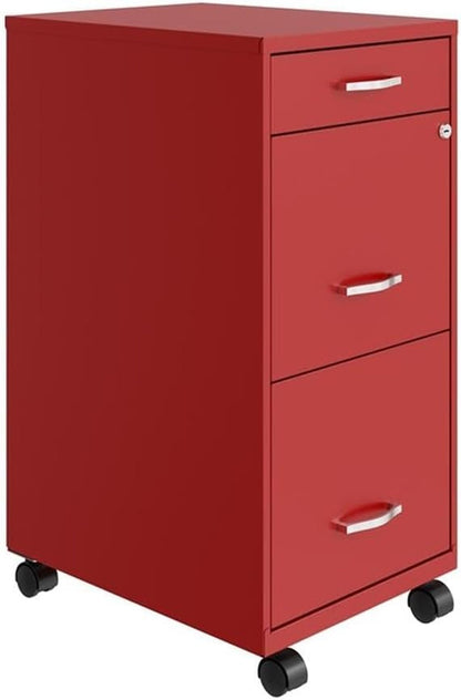3 Drawers 29.52" Vertical Red Metal Filing Cabinet Lockable Pre-Assembled Movable Letter Size for Home, Office-2