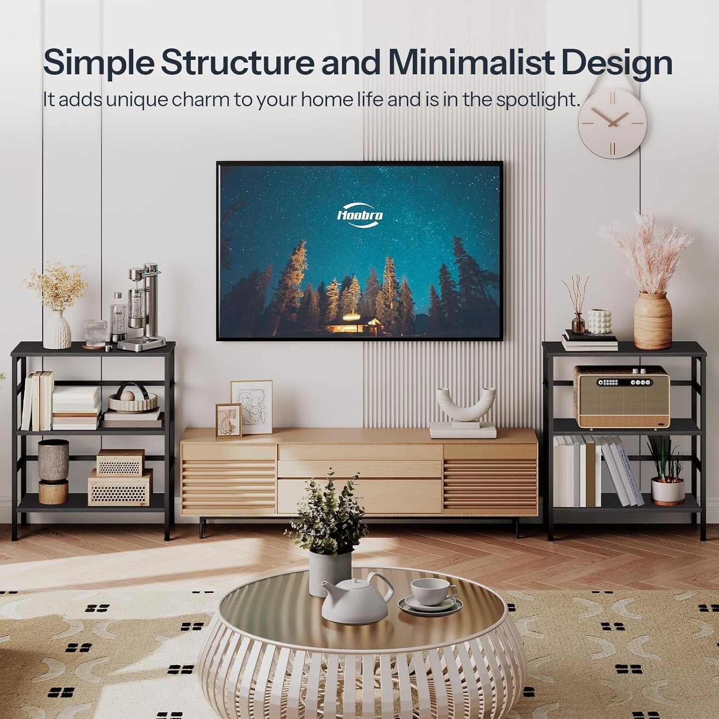 3 Tier Bookshelf, Industrial Bookcase, Record Storage Rack with Side Fence, Wood Storage Shelf with Metal Frame, Rustic Open Display Shelf for Living Room, Bedroom, Black BB86CJ01-1