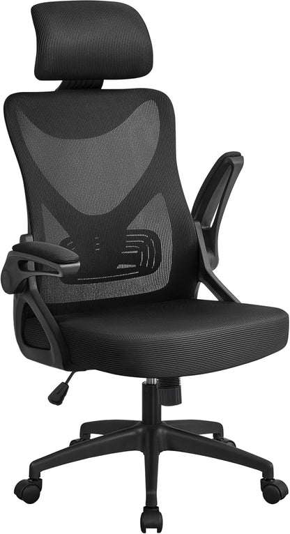 Ergonomic Office Chair, High Back Desk Chair with Flip-Up Armrest and Headrest, Mesh Computer Chair with Lumbar Support for Home Office Meeting Room Study, Black-0