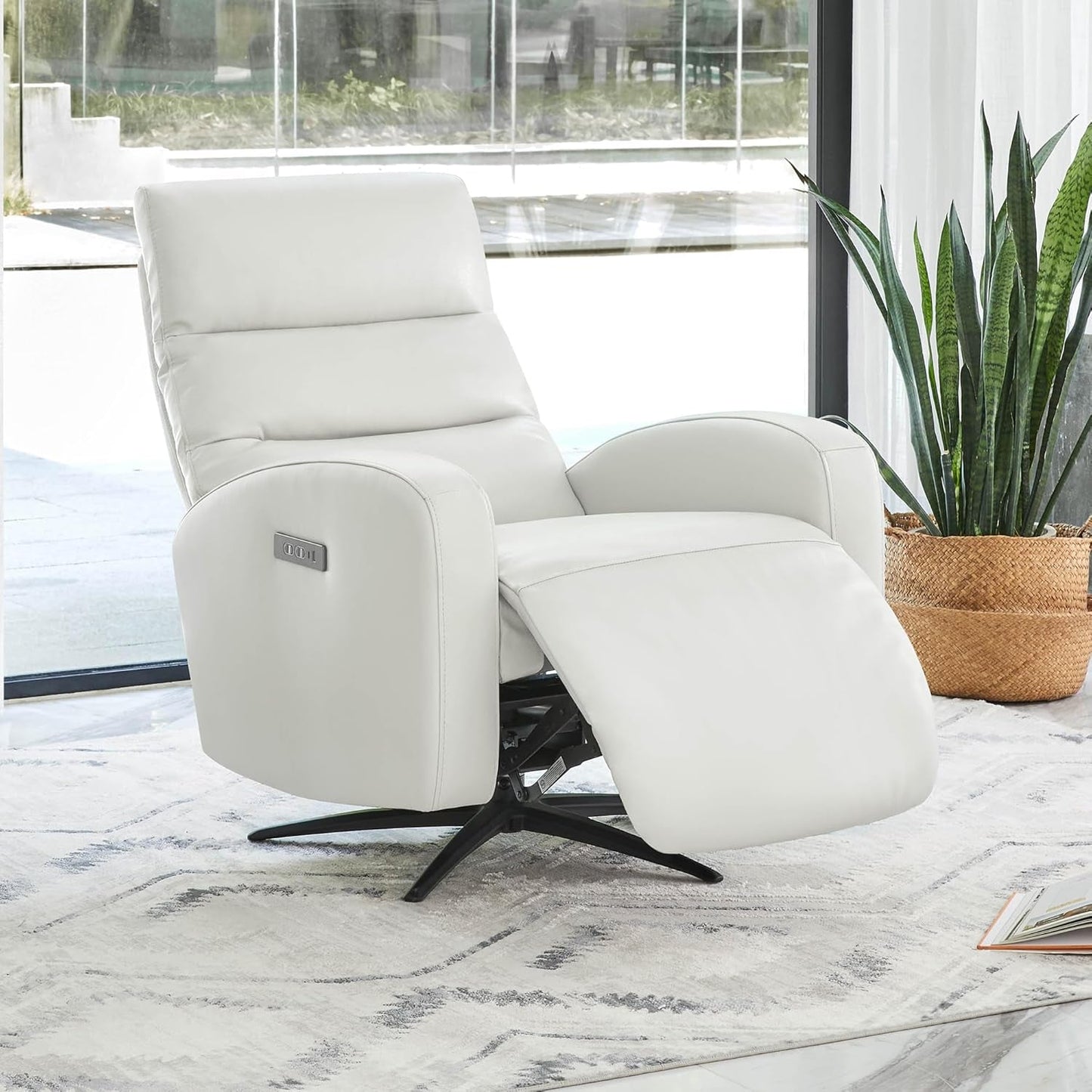 Light Grey Leather Power Swivel Recliner USB-C-0