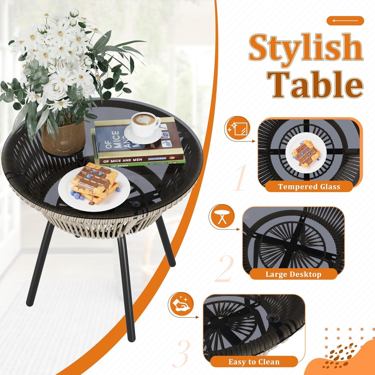 Patio Bistro Set 3 Piece Rope Wicker-3