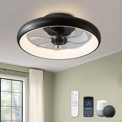 Ceiling Fans with Lights, Flush Mount Ceiling Fan with Alexa/Google Assistant/App Control, Low Profile Ceiling Fan with 6 Wind Speeds, LED Ceiling Fan for Bedroom, Kitchen 20“ (Black)-0