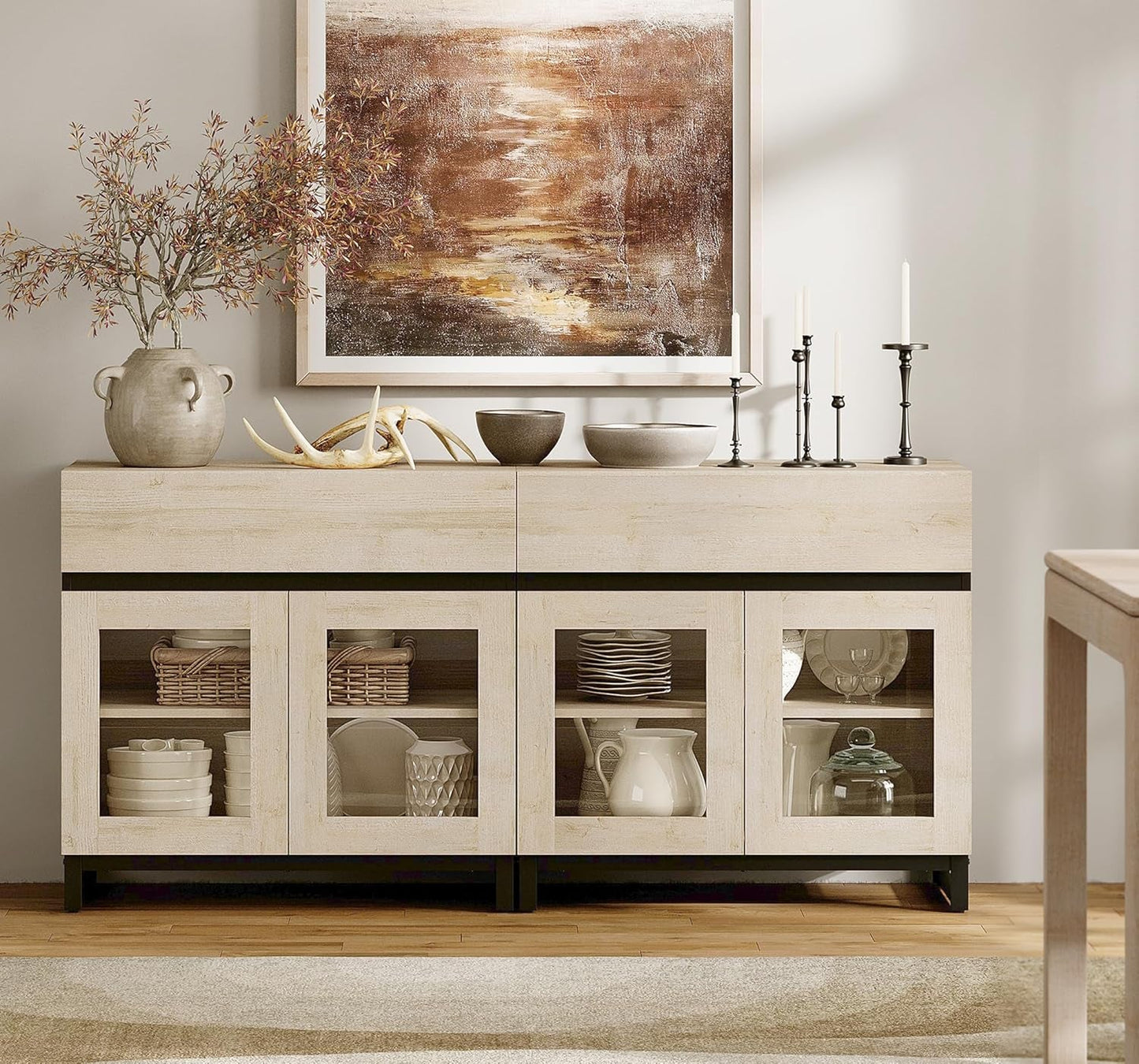 Premium Contemporary Oak Sideboard Buffet Glass Doors-2