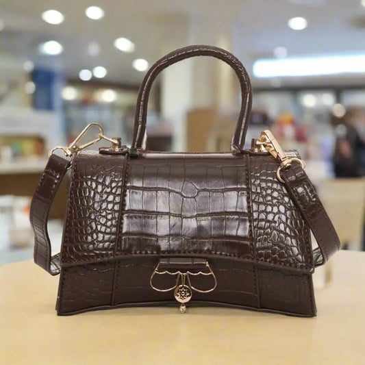 Egon Von Furstenberg brown crocodile-embossed leather handbag with shoulder strap