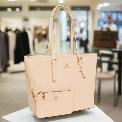 Pale pink tote bag with matching detachable pouch from Egon Von Furstenberg brown synthetic handbags