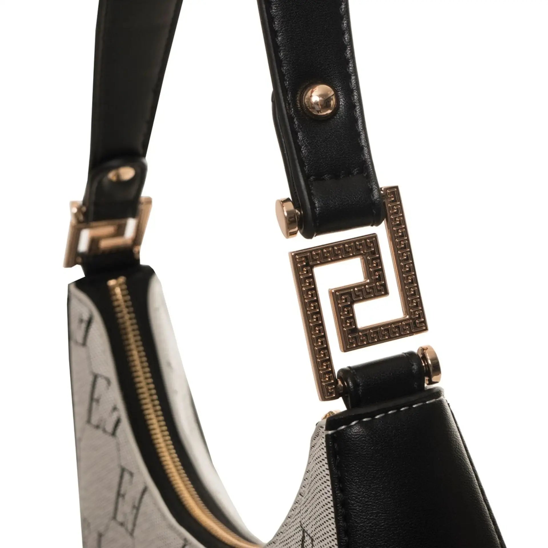 Egon Von Furstenberg women’s monogram shoulder bag with black and white pattern and gold hardware