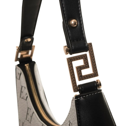Egon Von Furstenberg women’s monogram shoulder bag with black and white pattern and gold hardware