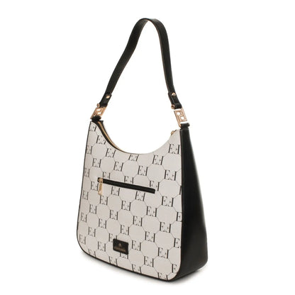 Black and white patterned shoulder bag with top zipper from Egon Von Furstenberg women’s handbags
