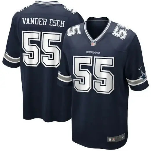 Dark blue Dallas Cowboys Nike Game Player Jersey with number 55 featuring Eighton Vander Esch