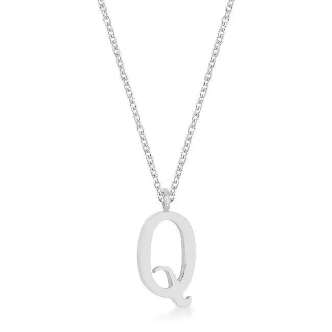 Elaina Rhodium Stainless Steel Q Initial Necklace - Pendants
