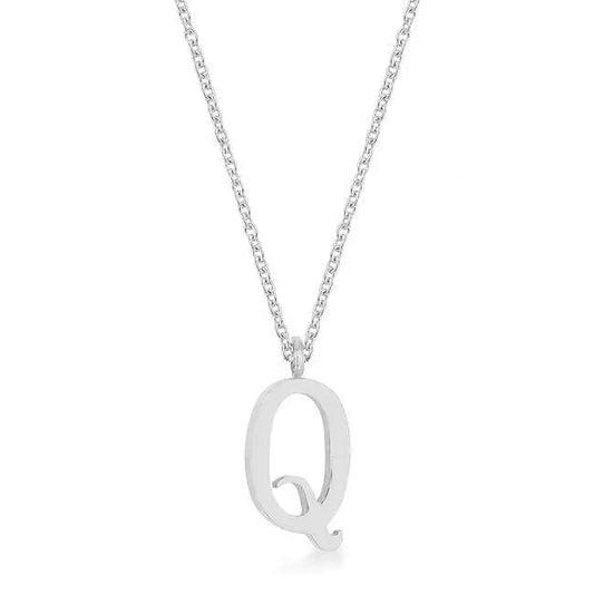 Elaina Rhodium Stainless Steel Q Initial Necklace - Pendants