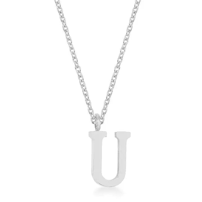 Elaina Rhodium Stainless Steel U Initial Necklace - Necklace
