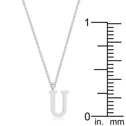 Elaina Rhodium Stainless Steel U Initial Necklace - Necklace