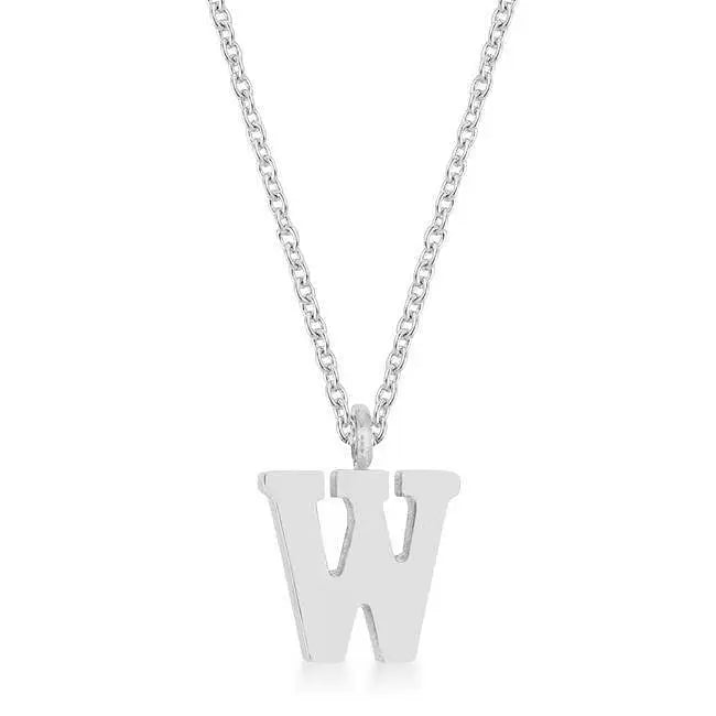 Elaina Rhodium Stainless Steel W Initial Necklace - Necklace