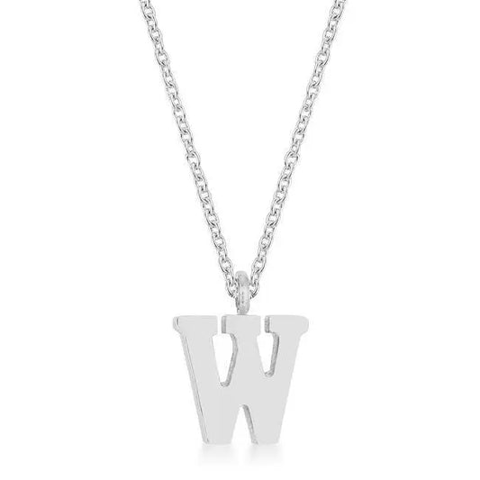 Elaina Rhodium Stainless Steel W Initial Necklace - Necklace
