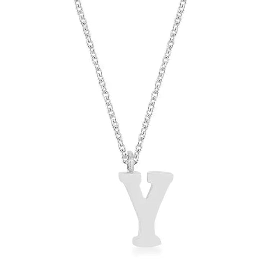 Elaina Rhodium Stainless Steel Y Initial Necklace - Necklace