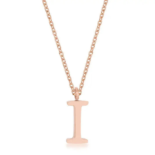 Elaina Rose Gold Stainless Steel I Initial Necklace - Necklace