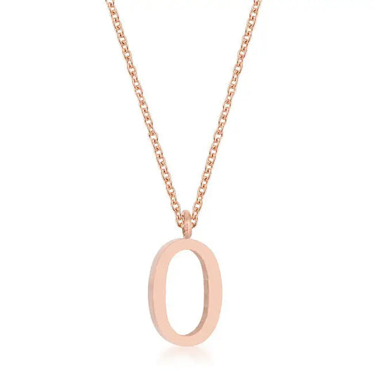 Elaina Rose Gold Stainless Steel O Initial Necklace - Necklace