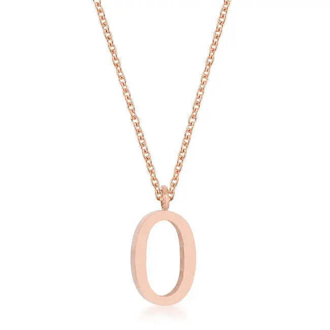 Elaina Rose Gold Stainless Steel O Initial Necklace - Necklace