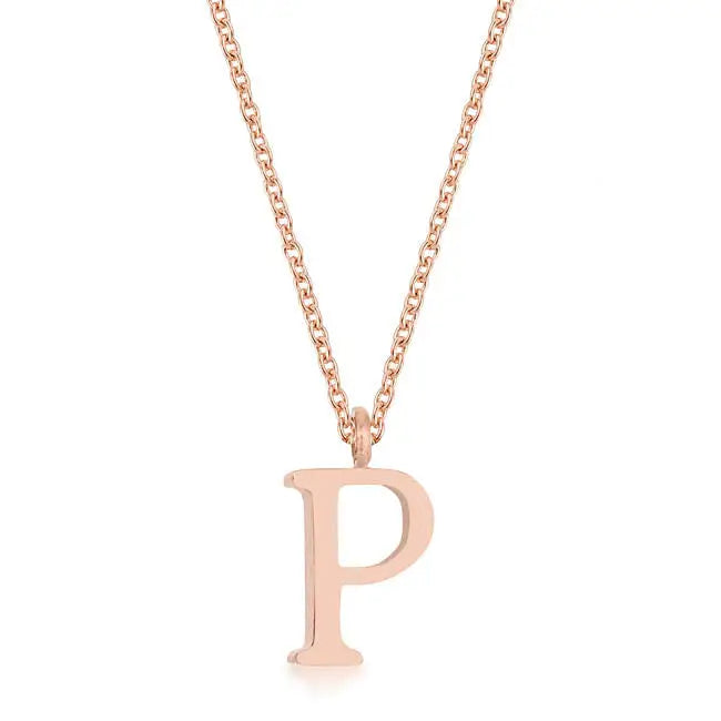 Elaina Rose Gold Stainless Steel P Initial Necklace - Necklace