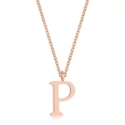Elaina Rose Gold Stainless Steel P Initial Necklace - Necklace