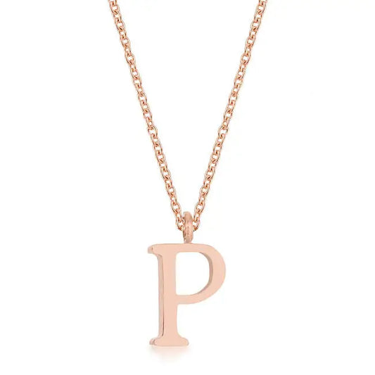 Elaina Rose Gold Stainless Steel P Initial Necklace - Pendants