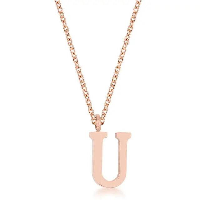 Elaina Rose Gold Stainless Steel U Initial Necklace - Necklace