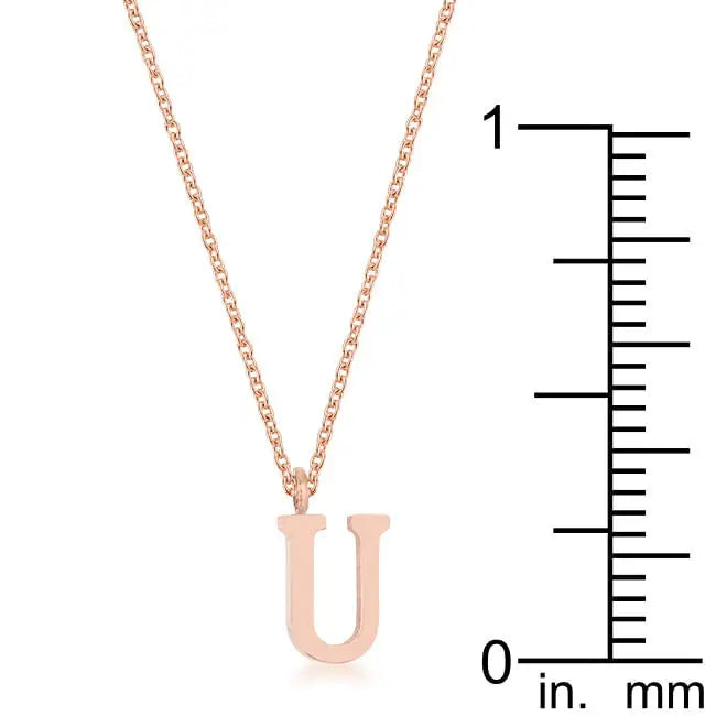 Elaina Rose Gold Stainless Steel U Initial Necklace - Necklace