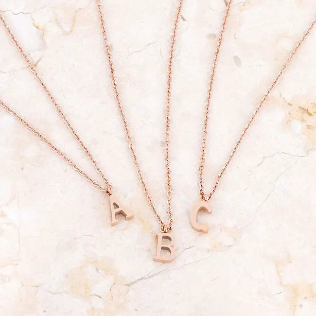 Elaina Rose Gold Stainless Steel V Initial Necklace - Necklace