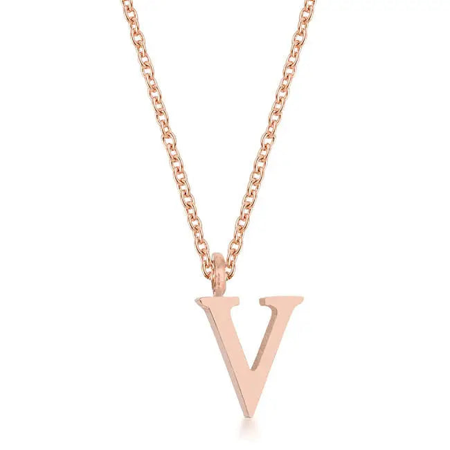 Elaina Rose Gold Stainless Steel V Initial Necklace - Necklace