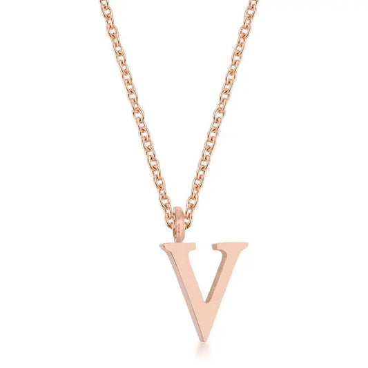 Elaina Rose Gold Stainless Steel V Initial Necklace - Necklace