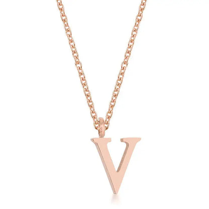 Elaina Rose Gold Stainless Steel V Initial Necklace - Necklaces