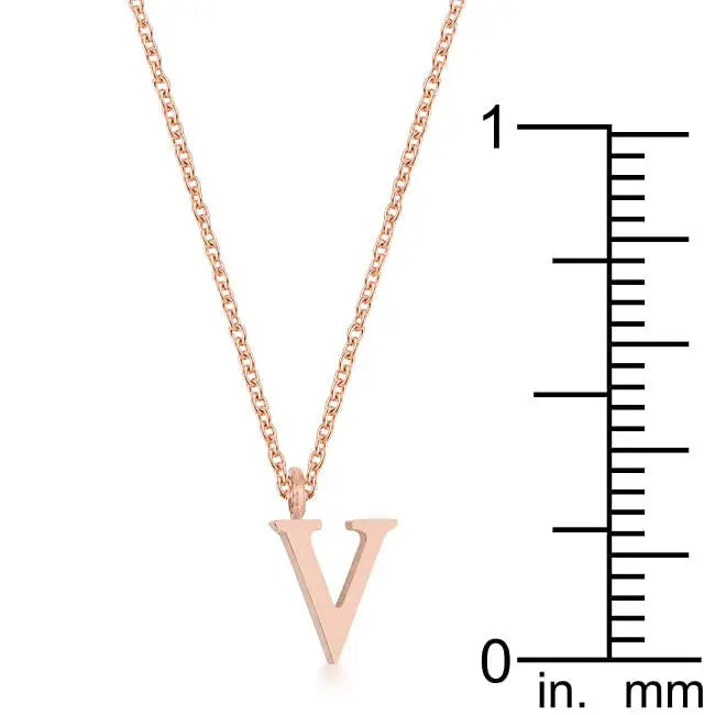 Elaina Rose Gold Stainless Steel V Initial Necklace - Necklaces