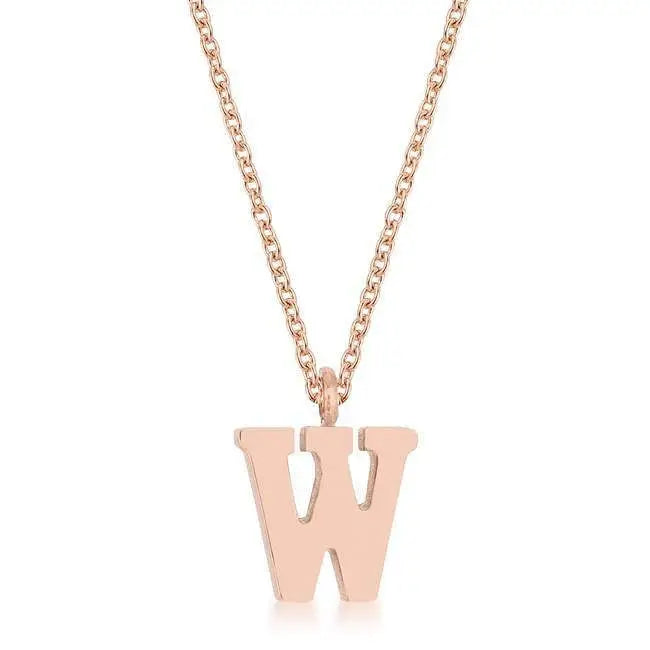 Elaina Rose Gold Stainless Steel W Initial Necklace - Necklace